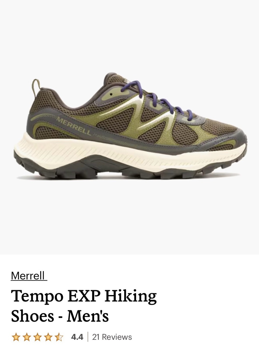 Merrell Tempo EXP Men's Trail Sneakers in Olive Green and Blue